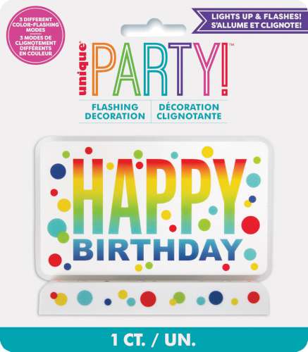 Happy Birthday Flashing Cake Topper - Rainbow Dots - Click Image to Close